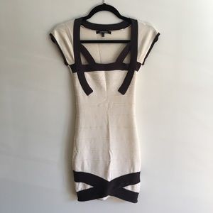 Dark Grey & White Fitted Bandage Dress